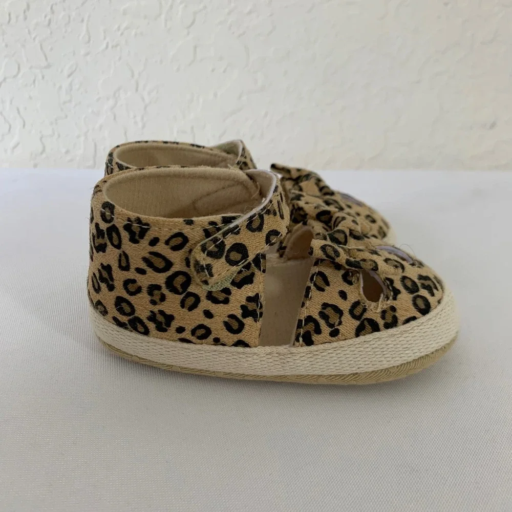 PatPat‎ Leopard Print Sandals Baby Girls 5 Brown Bow Espadrille Safari Chic Soft